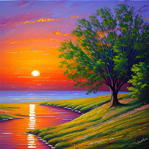 sunset landscape painting